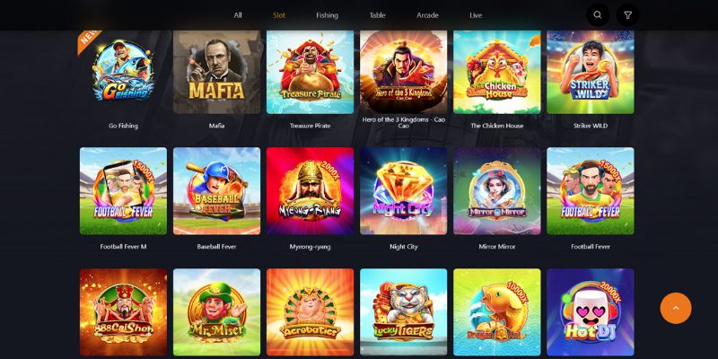 Sảnh game cung cấp nhiều trò chơi slot nổi tiếng